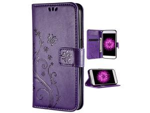 Case Compatible with iPhone 7 Plus20168 Plus2017 55 inchWallet Case for Women and Girls with Card Holder Embossed Butterfly Flower Pu Leather Flip case KickstandPuple