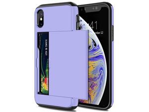 Wallet Case for iPhone X Case with Card Holder Protective Case Dual Layer Shockproof Hard PC Soft Hybrid Rubber Anti Scratch Case for iPhone X iPhone Xs iPhone 10 58 inch Light Purple
