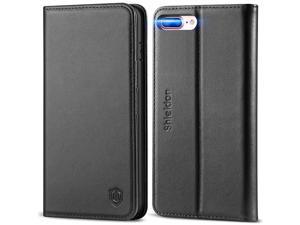 Genuine Leather iPhone 8 Plus Wallet Case Book Flip Cover and Credit Card Slot Magnetic Closure Compatible with iPhone 8 Plus 7 Plus Black