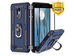 Phone Case Compatible with LG Aristo 4Aristo 4 Plus Escape PlusK30 2019Arena 2Tribute RoyalJourney LTE Full Coverage Tempered Glass Screen Protector Metal Ring Magnetic Support Blue