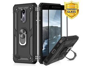 Phone Case Compatible with LG Aristo 4Aristo 4 Plus Escape PlusK30 2019Arena 2Tribute RoyalJourney LTE Full Coverage Tempered Glass Screen Protector Metal Ring Magnetic Support Black