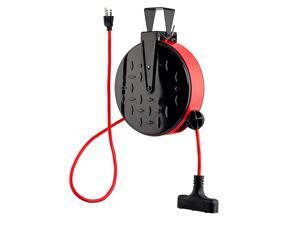 30 ft Retractable Extension Cord Reel Ceiling or Wall Mount 16 gauge Red and Black 30 ft Retractable Extension Cord Reel Ceiling or Wall Mount 16 gauge Red and Black