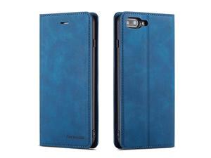 iPhone 6 Plus 6S Plus Case Premium PU Leather Cover TPU Bumper with Card Holder Kickstand Hidden Magnetic Adsorption Shockproof Flip Wallet Case for iPhone 6 Plus 6S Plus Blue