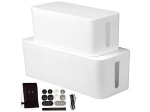Management Box 2 Pack White Cord Organizer and Hider for Wires Power Strips Surge Protectors More Includes Sleeve Hook and Loop Keepers Zip Ties Clips