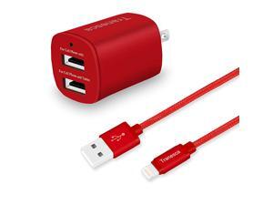 Dual USB Wall Charger and 6ft Charging Cable Red Dual USB Wall Charger and 6ft Charging Cable Red