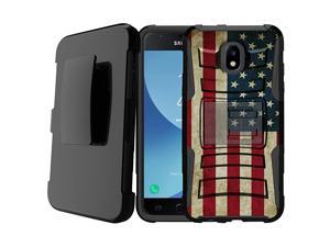 Flag Case for Samsung J3 2018 Amp Prime 3 J3 Eclipse 2 Express Prime 3 J3 Achieve Heavy Duty Clip Holster Case Combo Dual Layer Case Built in Kickstand Vintage American Flag