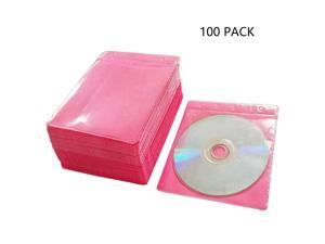 100 Pack Premium CD DVD Sleeves,Thick Non-Woven Material Double-Sided Refill Plastic Sleeve for CD and DVD Storage Binders Disc Case (Pink)