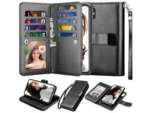 Wallet Case for iPhone Xs Max for iPhone Xs MAX Case PU Leather 9 Card Slots ID Credit Folio Flip DetachableKickstand Magnetic Phone Cover Lanyard for iPhone Xs Max 65 2018 Black