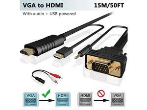 VGA to HDMI Adapter Cable 50FT15M Old PC to New TVMonitor with HDMI VGA to HDMI Converter Cable with Audio for Connecting Laptop with VGADSubHD 15pin to New MonitorHDTVMale to Male