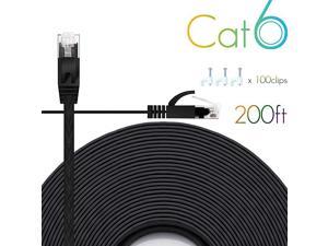 Ethernet Cable Cat6 200 Ft Flat with Cable Clips, cat 6 Ethernet Rj45 Patch Cable, Slim Network Cable, Thin Internet Computer Cable - 200 Feet Black(60 Meters)… Ethernet Cable Cat6 200 Ft Flat with Cable Clips, cat 6 Ethernet Rj45 Patch Cable, Slim Network Cable, Thin Internet Computer Cable - 200 Feet Black(60 Meters)…