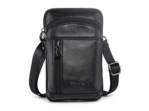 Leather Crossbody Shoulder Bags Men Belt Clip Phone Holsters Case Belt Loop Pouch Waist Bag Pack for iPhone Xs Max 11 8 7 6 Plus Galaxy Note 10 9 8 5 S20/S9/S8 Plus (Black)