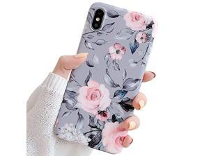 iPhone 8 Plus 7 Plus Case for Girls Flexible Soft Slim Fit FullAround  Protective Cute Phone Case Cover with Purple Floral and Gray Leaves Pattern  for iPhone 7Plus 8Plus Pink Flowers 