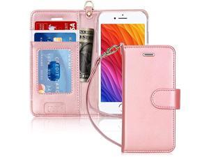 Luxury PU Leather Wallet Case for iPhone 6/6s, [Kickstand Feature] Flip Phone Case Protective Shockproof Folio Cover with [Card Holder] [Wrist Strap] for Apple iPhone 6/6s 4.7" Rose Gold