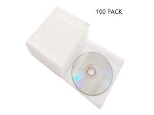 100 Pack Premium CD DVD Sleeves,Thick Non-Woven Material Double-Sided Refill Plastic Sleeve for CD and DVD Storage Binders Disc Case (White)