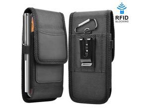 Phone Holster for Samsung Galaxy S20 Ultra S20 Plus S10 S9 S8 S7 J7 J3 A01 A11 A21 A51 A71 A10e A20 A30 A50 K51 Stylo 6 Nylon Cell Phone Belt Clip Holster Carrying Pouch w Card HolderBlack