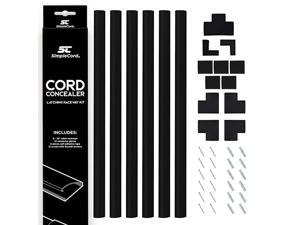 Black Cord Concealer System Covers Cables, Cords, or Wires - Cable Cover Management Raceway Kit for Hiding Wall Mount TV Power Cords in Home or Office