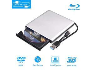 Blu Ray DVD Drive 3D USB 30 and TypeC Bluray CD DVD Reader Slim Optical Portable Bluray Drive for MacBook OS Windows xp7810 Laptop PC SilverGrey Blu Ray DVD Drive 3D USB 30 and TypeC Bluray CD DVD Reader Slim Optical Portable Bluray Drive for MacBook OS Windows xp7810 Laptop PC SilverGrey