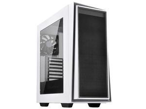 ATX Tower Computer Case with 120mm Exhaust Fan in White and Silver with Side Panel Window RL06WSW