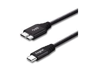 Type C to Micro B Cord,  Nylon Braided Metal Connector Type C 3.0 to Micro B Cable 3ft, Fast Charge Sync Compatible with Toshiba Canvio, Westgate, Seagate, Galaxy S5 Note 3 (Black)