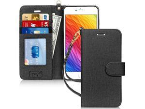 Luxury PU Leather Wallet Case for iPhone 6 Plus6s Plus Kickstand Feature Flip Phone Case Protective Cover with Card Holder Wrist Strap for Apple iPhone 6 Plus6s Plus 55 Dark