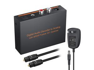 Digital to Analog Audio Decoder 3 Port Optical SPDIF Toslink to LR RCA 35mm Stereo Audio Toslink Optical Switcher Splitter with 65ft OD 40 Cable Power Adapter Support DTS AC3 20 LPCM Digital to Analog Audio Decoder 3 Port Optical SPDIF Toslink to LR RCA 35mm Stereo Audio Toslink Optical Switcher Splitter with 65ft OD 40 Cable Power Adapter Support DTS AC3 20 LPCM
