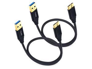 2-Pack 1.5 ft/50cm Short Braided Super Speed Micro USB 3.0 Cable - USB Type A Male to Micro B Cable for External Hard Drive, Samsung Galaxy S5, Galaxy Note 3, Black