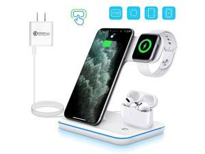 Wireless Charger 3 in 1 QiCertified 15W Fast Charging Station for Apple iWatch Series SE654321AirPods Compatible for iPhone 1211 SeriesXS MAXXRXSX88 PlusSamsung White