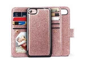 iPhone 8 Wallet Case iPhone 7 Wallet Case  Glitter Detachable Slim Case with Car Mount Holder 9 CardCash Slots Magnet Clip PU Leather Cover for Apple iPhone 78 Rose Gold