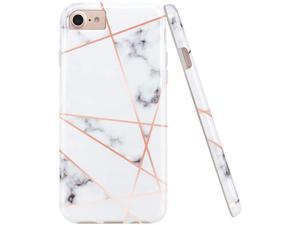 Shiny Rose Gold Geometric White Marble Design Clear Bumper Glossy TPU Soft Rubber Silicone Cover Phone Case Compatible with iPhone 7 iPhone 8 iPhone 6 6S iPhone SE 2020