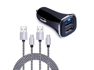 Dual USB Car Charger  Phone Car Charger Adapter with 2 Pack Braided Micro USB Charging Cable 6ft Android Charger Cord for Samsung Galaxy S6S7 Edge J3 J7 LG stylo 23 Plus LG G4 G3 K20 Plus
