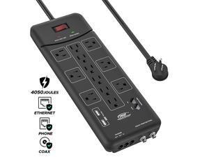 Surge Protector Power Strip 4050Joules with USB31A Flat Plug 9FT Long Cord Black Surge Protector Power Strip 4050Joules with USB31A Flat Plug 9FT Long Cord Black