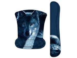 Keyboard Wrist Rest Pad and Mouse Wrist Rest Support Mouse Pad Set,Non Slip Rubber Base Wrist Support with Ergonomic Memory Foam Durable Comfortable for Easy Typing & Pain Relief (Cool Wolf)