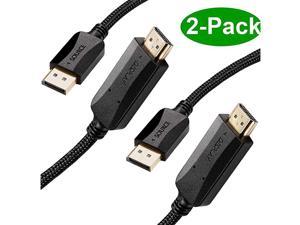 DP Display Port to HDMI Cable Adapter 6ft Nylon Braided Male to Male Supports Video and Audio for All DP Port Computer Laptop DisplayPort to HDMI 6 feet 2-Pack