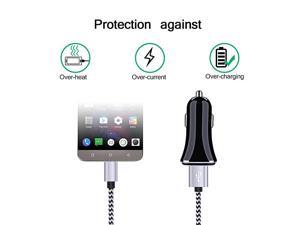 Dual USB Car Charger  Phone Car Charger Adapter with 2 Pack Braided Micro USB Charging Cable 6ft Android Charger Cord for Samsung Galaxy S6S7 Edge J3 J7 LG stylo 23 Plus LG G4 G3 K20 Plus