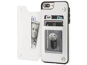 iPhone 7 Plus iPhone 8 Plus Wallet Case with Card Holder Premium PU Leather Kickstand Card Slots CaseDouble Magnetic Clasp and Durable Shockproof Cover 55 InchWhite