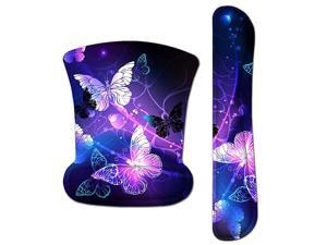 Keyboard Wrist Rest Pad Ergonomic Mouse Pad Set,  Gel Mouse Pad for Computer Laptop, Non Slip Mousepad Keyboard Wrist Support Raised Memory Foam for Easy Typing Pain Relief, Art Butterflies