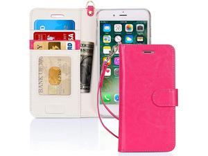 Case for iPhone 8 Plus7 Plus Kickstand Feature Luxury PU Leather Wallet Phone Case Flip Folio Protective Cover with Card HolderWrist Strap for iPhone 7 Plus8 Plus 55 Magenta