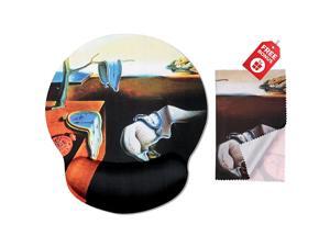 Dali The Persistence of Memory Ergonomic Design Mouse Pad with Wrist Rest Hand Support Round Large Mousing Area Matching Microfiber Cleaning Cloth for Glasses Screens Dali The Persistence of Memory Ergonomic Design Mouse Pad with Wrist Rest Hand Support Round Large Mousing Area Matching Microfiber Cleaning Cloth for Glasses Screens