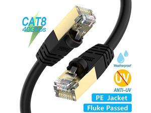 Cat8 Ethernet Cable 10ft  Outdoor Cat8 Cable PE Jacket SSTP Heavy Duty Triple Shielded inWall Cat8 LAN Network Cable 40Gbps 2000Mhz 26AWG WaterUVproof Direct Buried for Modem Router