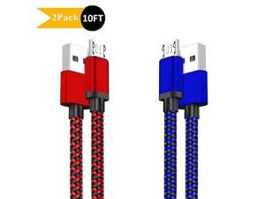 USB Quick Charger Cable 2Pack 10FT Long Android Phone 21A Fast Charging Cord for Samsung Galaxy S7 S6 PlusEdgeActiveJ3 Luna ProPrime J7 StarCrownNote 54LG Stylo 3 2 K30 K20PS4 Pro