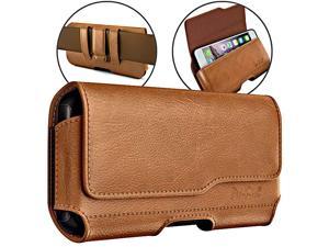 iPhone 12 Pro Max/ 11 Pro Max iPhone Xs Max 7 Plus 8 Plus 6s Plus Holster Belt Case with Clip Cell Phone Pouch Belt Holder Cover for Large Apple iPhone (Fits Cellphone with Other Cases on)Brown