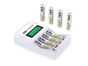 Rechargeable AAA Batteries 1100mAh (8 Counts) with 907 LCD Smart Individual AA AAA Rechargeable Battery Charger