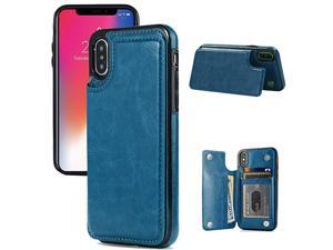 iPhone XXS Wallet Case iPhone XXS Case with Credit Card Holder  Slim PU Leather Case with Card Slots Protective Case with a Screen Protective Glass for iPhone XXS 58 inchSteelblue