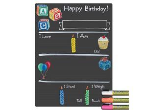 Birthday Milestone Board with Basic Designs and Reusable Chalkboard Style Surface 12 by 16 Inches 3 Bright Markers Birthday Milestone Board with Basic Designs and Reusable Chalkboard Style Surface 12 by 16 Inches 3 Bright Markers