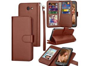 Compatible for Galaxy J7 Sky Pro / J7 V / J7 Perx/Samsung Halo / J7 2017 PU Leather Wallet Case, Credit Card Slots Carrying Flip Cover [Detachable Magnetic Case] Kickstand Brown