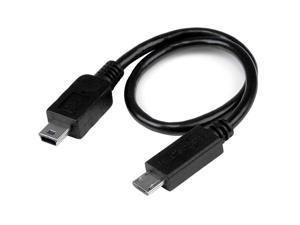 com 8in USB OTG Cable Micro USB to Mini USB MM USB OTG Mobile Device Adapter Cable 8 inch UMUSBOTG8INBlack
