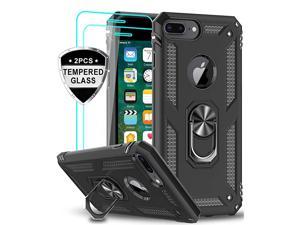 iPhone 8 Plus 7 Plus 6 Plus 6s Plus Case with Tempered Glass Screen Protector 2Pack MilitaryGrade Phone Case with Car Mount Ring Kickstand for iPhone 8766s Plus Black