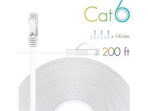 Flat Cat6 Ethernet Cable 200 Ft with Cable Clips, cat 6 Ethernet Rj45 Patch Cable, Slim Network Cable, Thin Internet Computer Cable - 200 Feet White(60 Meters)… Flat Cat6 Ethernet Cable 200 Ft with Cable Clips, cat 6 Ethernet Rj45 Patch Cable, Slim Network Cable, Thin Internet Computer Cable - 200 Feet White(60 Meters)…
