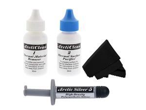 Kit 1 & 2 Thermal Paste Compound Remover + Arctic Silver 5 Thermal Compound Paste 3.5g + Microfiber Cloth + Tool (Value Pack) Kit 1 & 2 Thermal Paste Compound Remover + Arctic Silver 5 Thermal Compound Paste 3.5g + Microfiber Cloth + Tool (Value Pack)