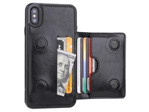 iPhone Xs Max Wallet Case with Credit Card Holder  Leather Kickstand Durable Shockproof Protective Hidden Magnetic Closure Cover for iPhone Xs Max 65 InchBlack
